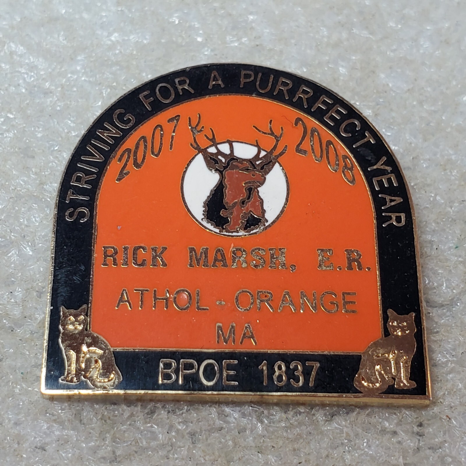 BPOE #1837 Athol Orange MA Elks Lodge Logo Hat Pin Rick Marsh E.R. Perfect Year
