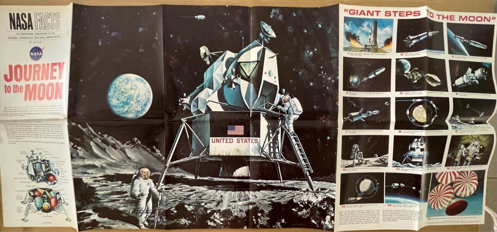 1967 NASA Facts Journey To The Moon Large Fold Out Poster Apollo 11
