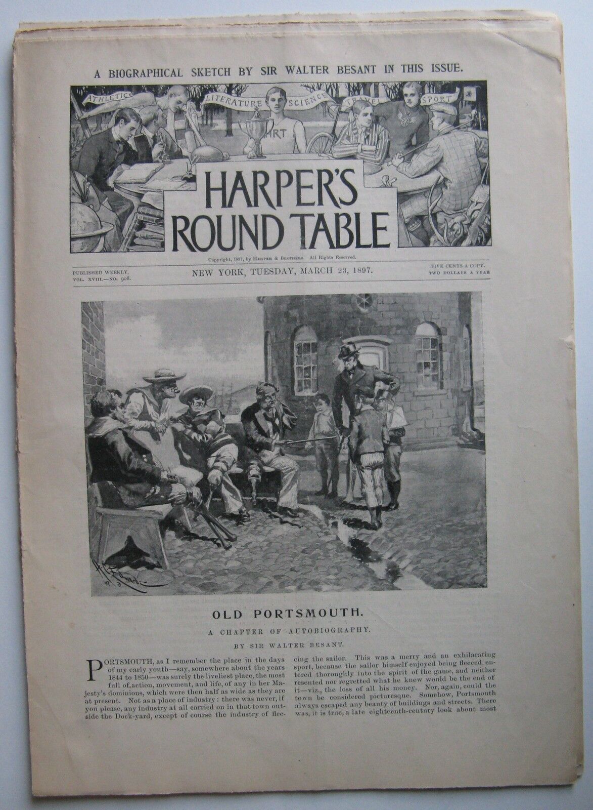 Arlington, Ma. 1897 HARPER\'S ROUND TABLE Magazine with AHS POLO TEAM PICTURED