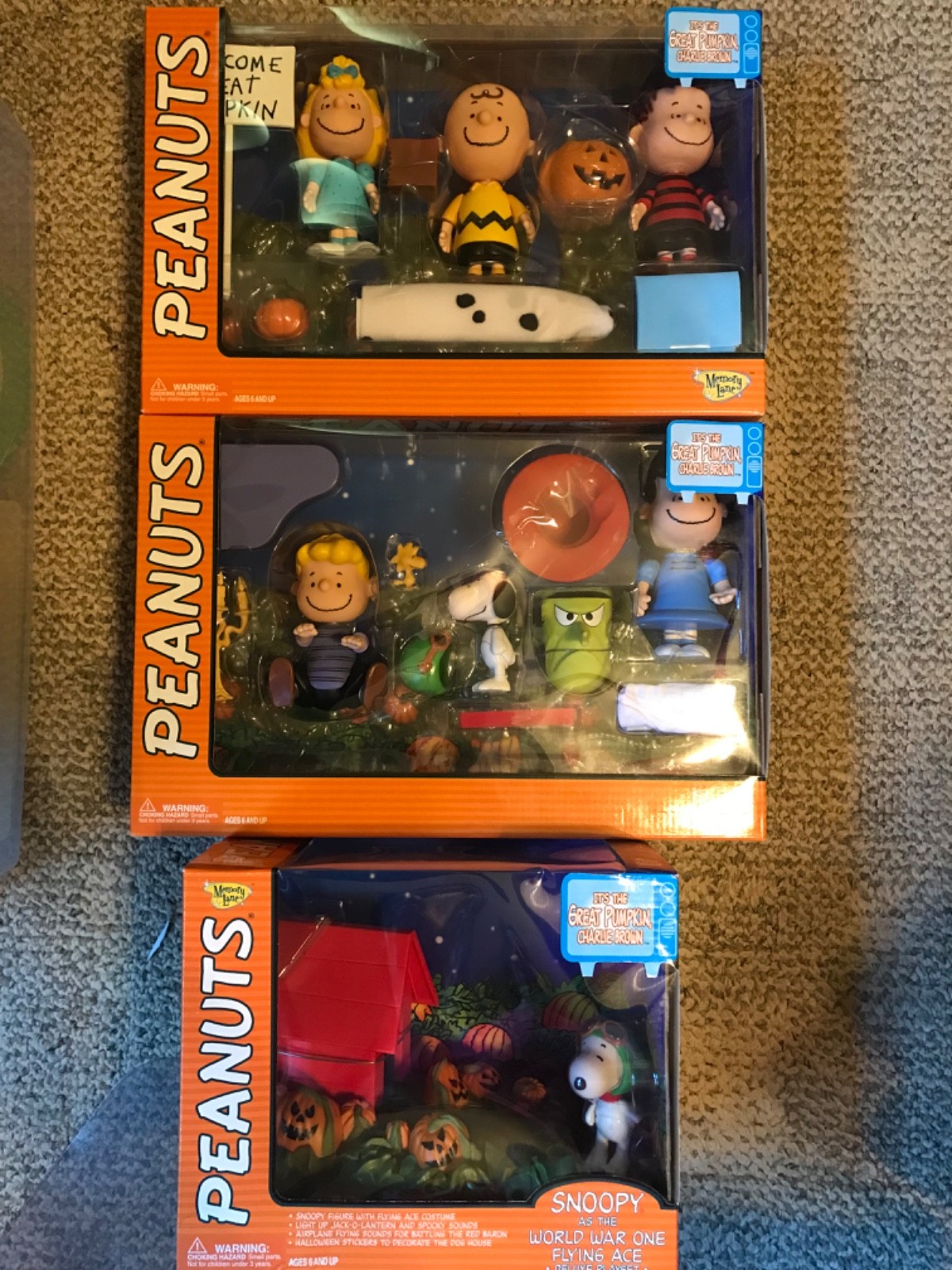 NIB Vtg Complete Figure Set Great Pumpkin Charlie Brown Lot of 3 Boxes Snoopy