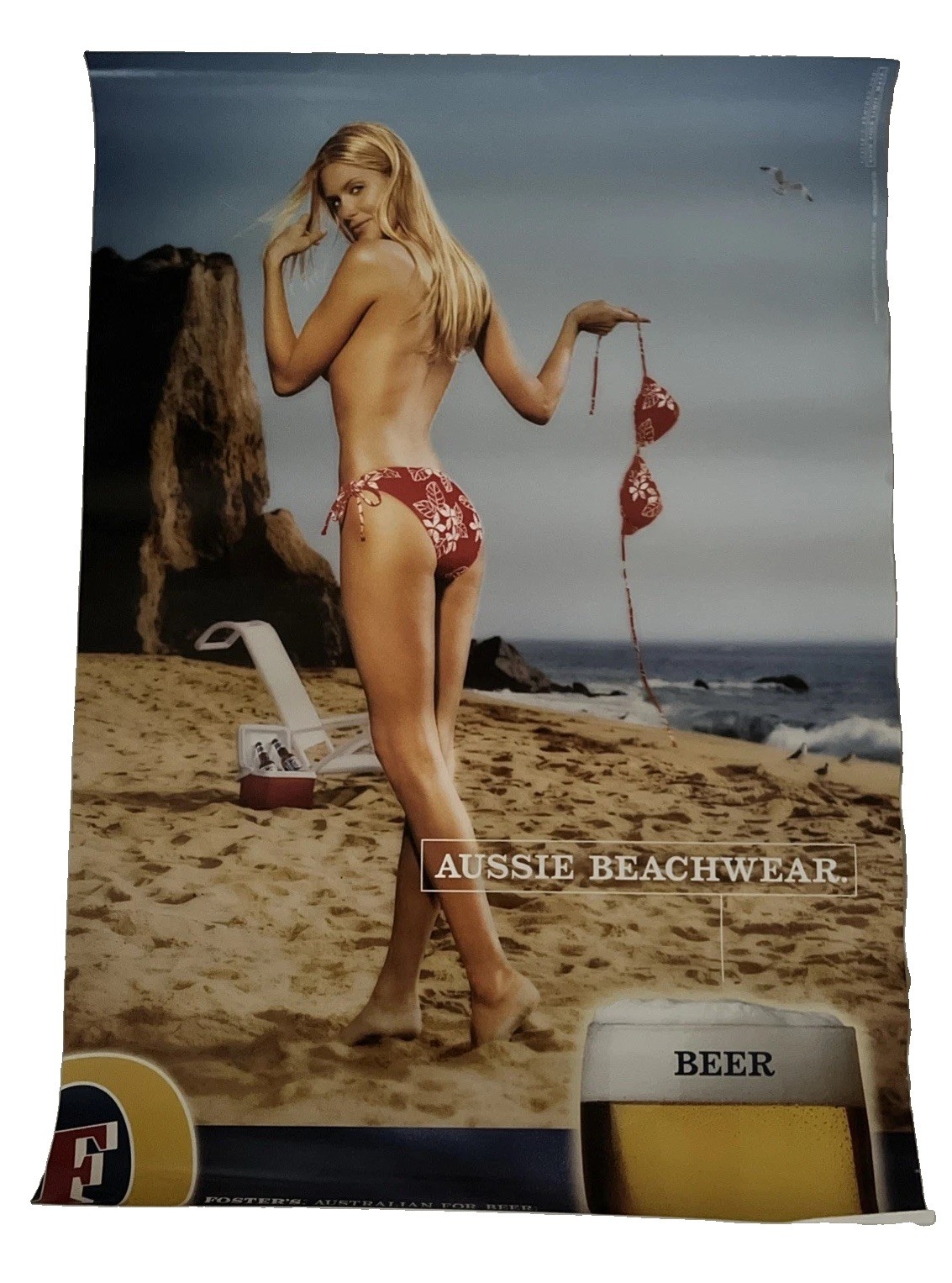 Vintage Rare Sexy Blonde Woman 2003 Foster's Aussie Beachwear Bikini Beer Poster Vintage Rare Sexy Blonde Woman 2003 Foster's Aussie Beachwear Bikini Beer Poster