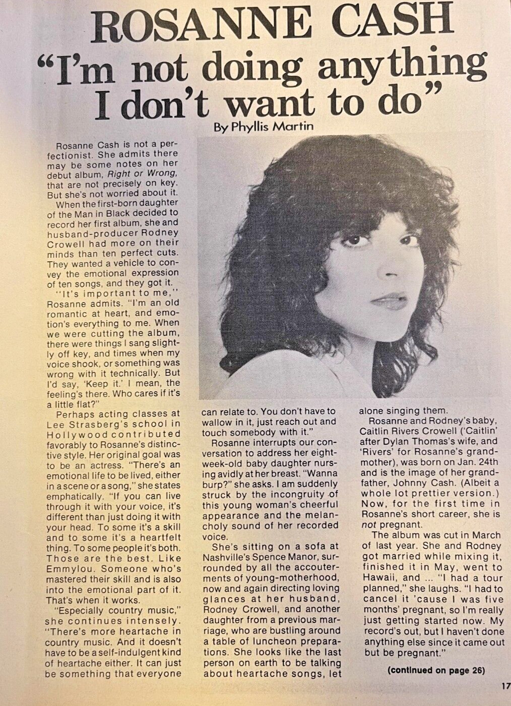 1980 Country Singer Rosanne Cash