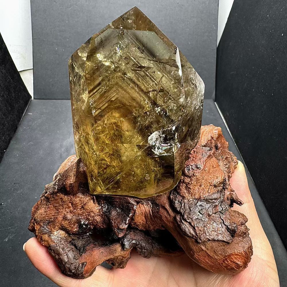 1.71LB Natural Citrine Quartz Obelisk Quartz Crystal Point Wand Reiki  + stand