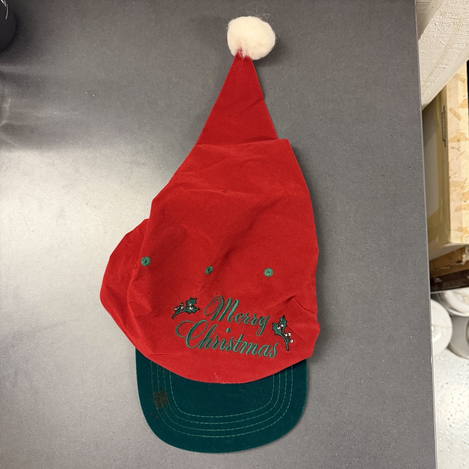*READ* Vintage 1993 Merry Christmas Felt Snapback Santa Cap Hat Holiday 🔥
