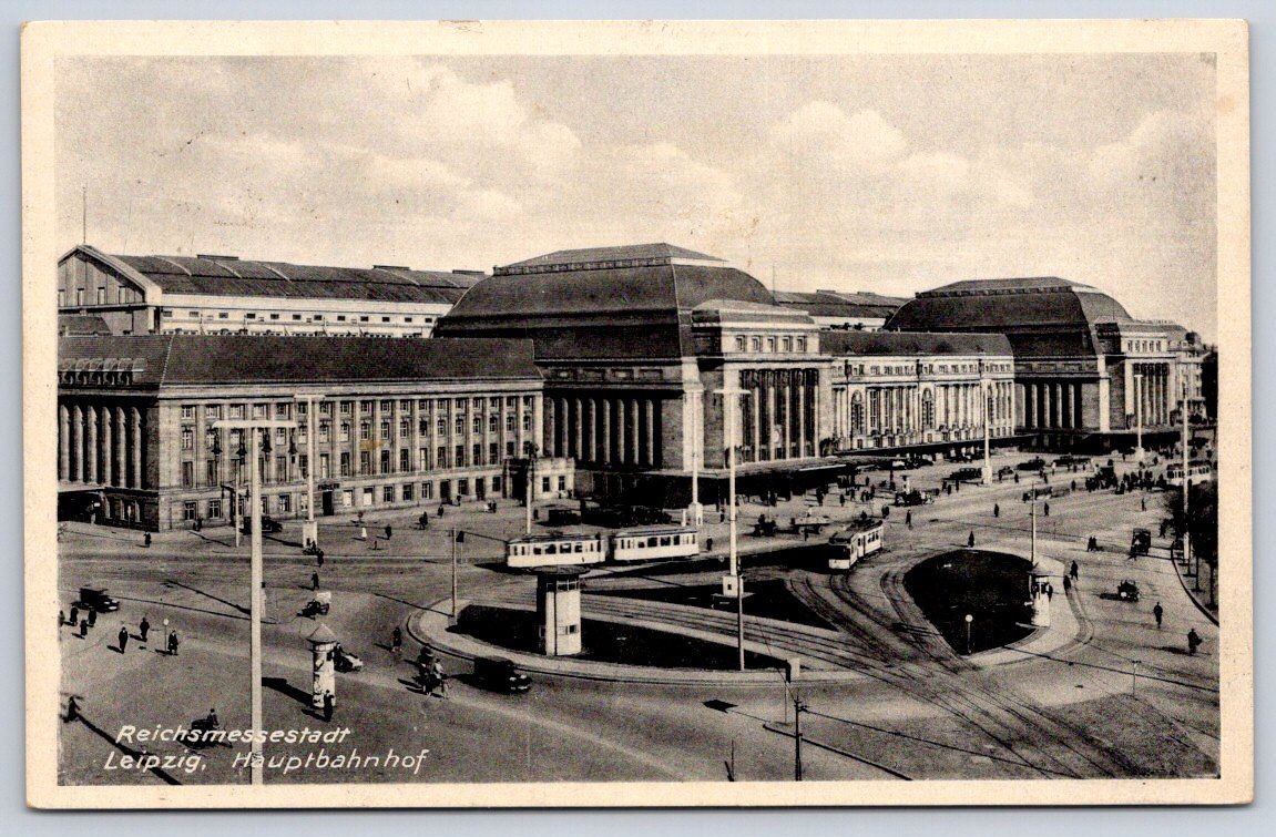 Antique Germany Postcard LEIPZIG Hauptbahnhof Railway Station 1938