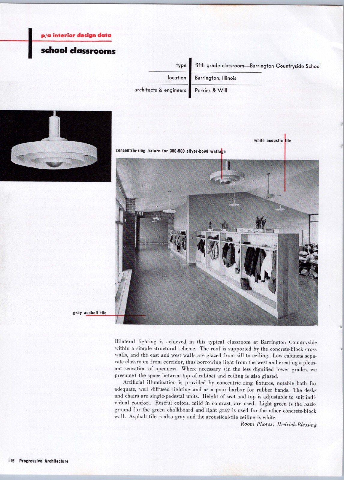 1952 Article - Barrington IL Countryside School Classroom Design 5th Grade