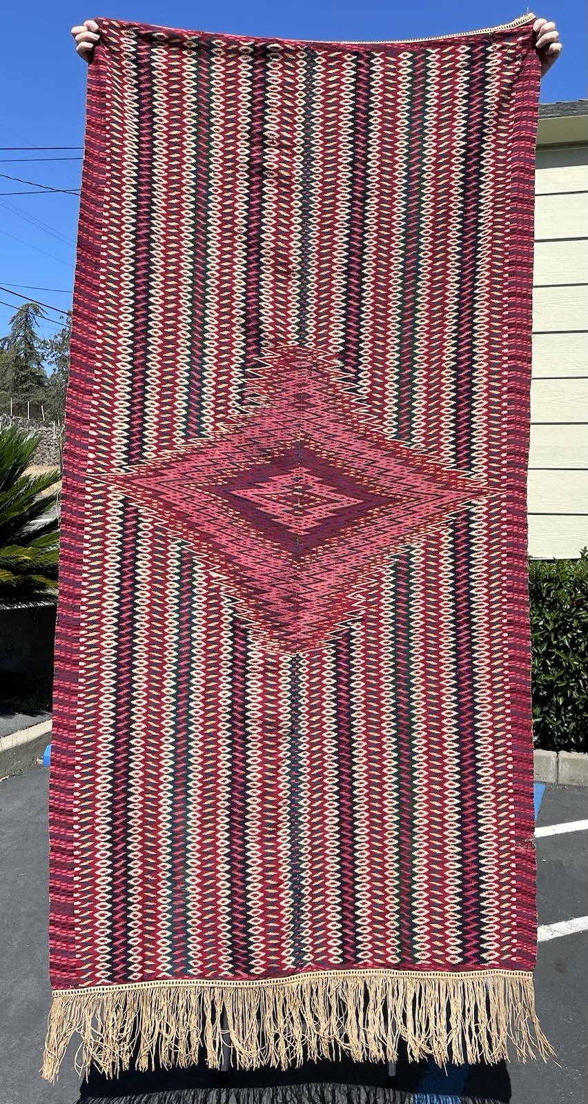 Late 18th Early 19th Century Saltillo Serape w/ Historically Added Fringe 