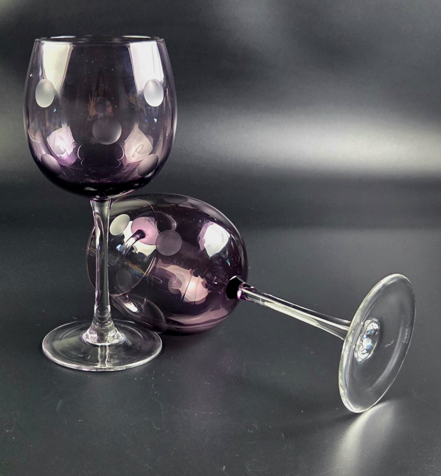 Vintage Waterford Crystal Marquis Polka Dot Amethyst Wine Glasses – Pair