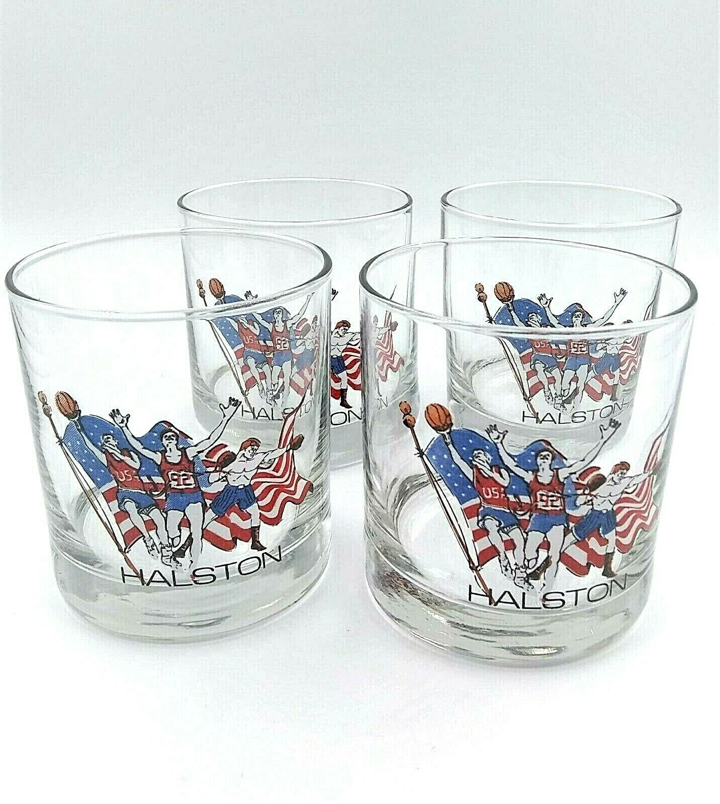 Set of 4 Halston 1992 USA Summer Olympics Sports Barware Glasses