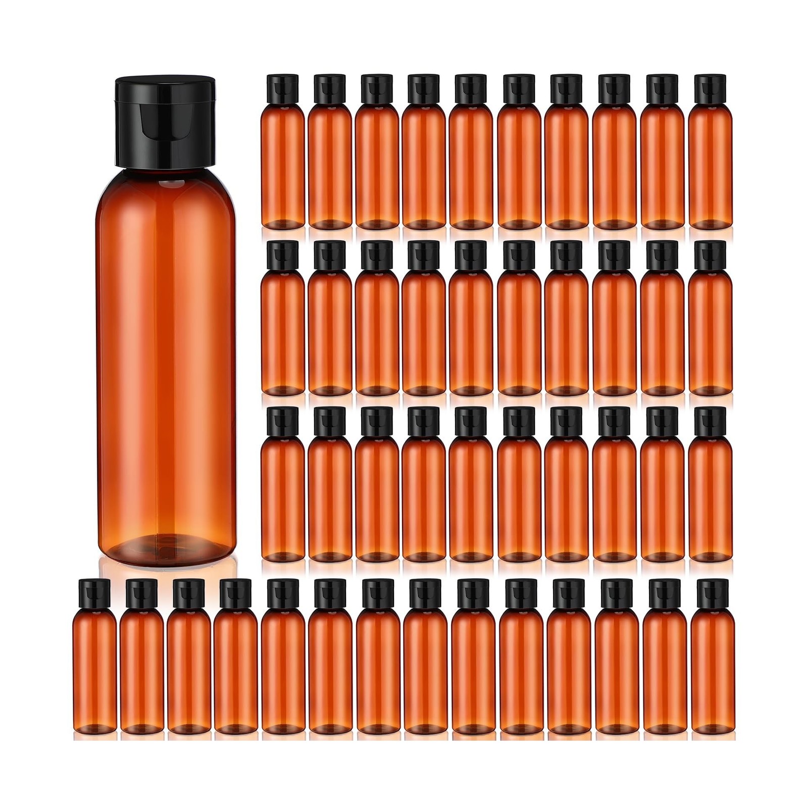 Zhehao 200 Pcs 2 oz Brown Plastic Empty Bottles with Lids(Black Cap)