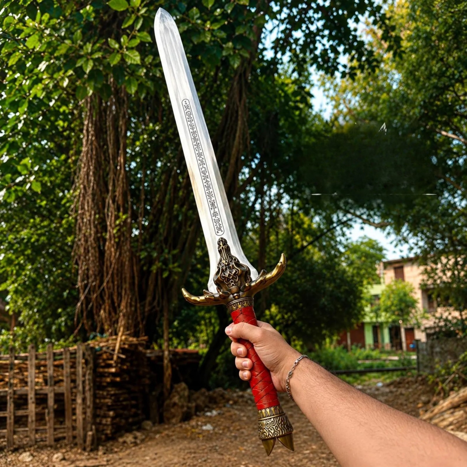 Conan Barbarian Father\'s Sword Replica, 1095 Steel Fantasy Sword with Leather Sh