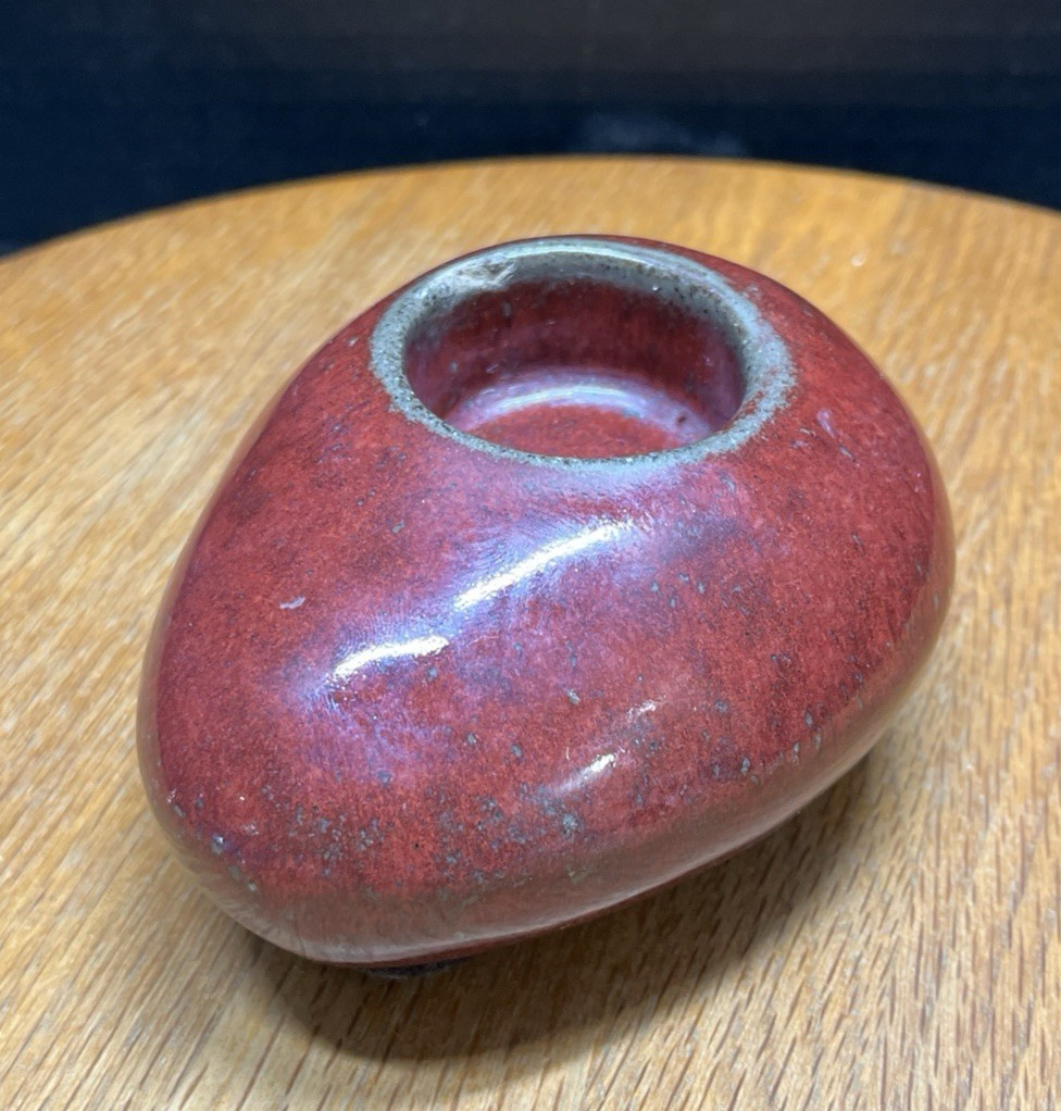 Vtg Red Pebble Shaped Ceramic Votive Candle Holder Glazed Minimalism Mid-Century