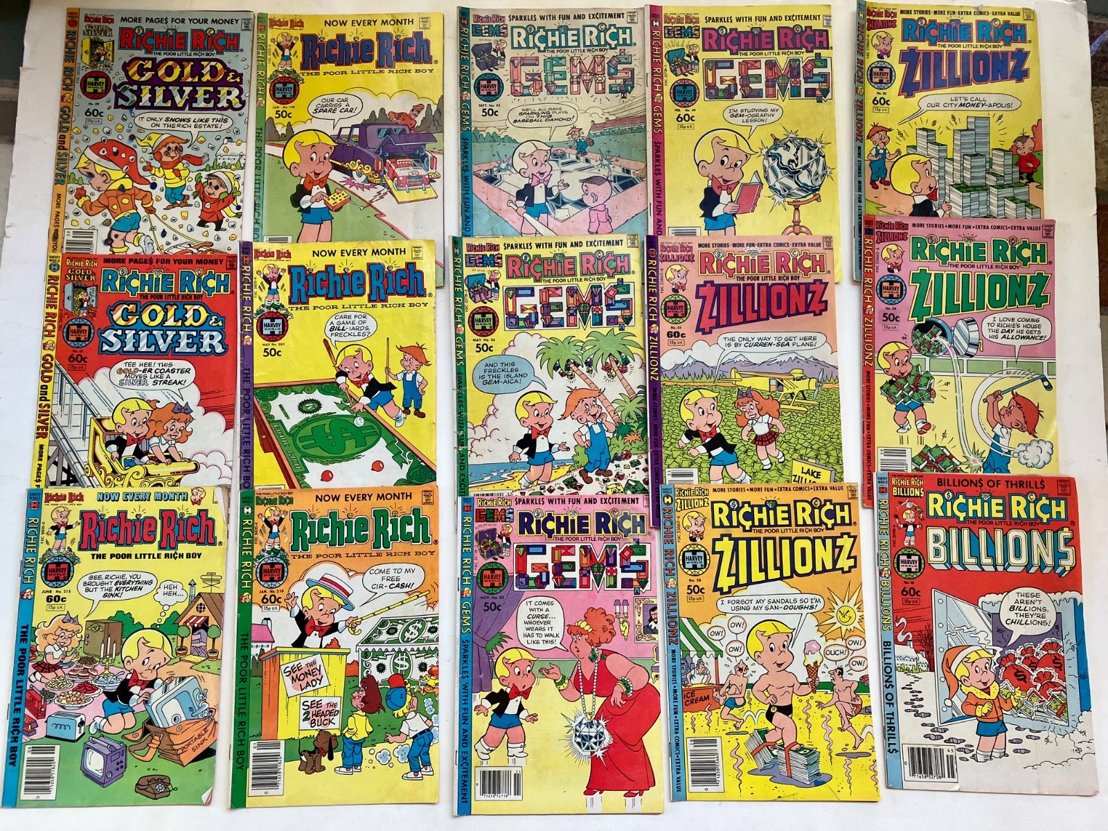 15 Vintage RICHIE RICH Comic Books Various 50-cent to 60-cent  Issues -- LOT #2