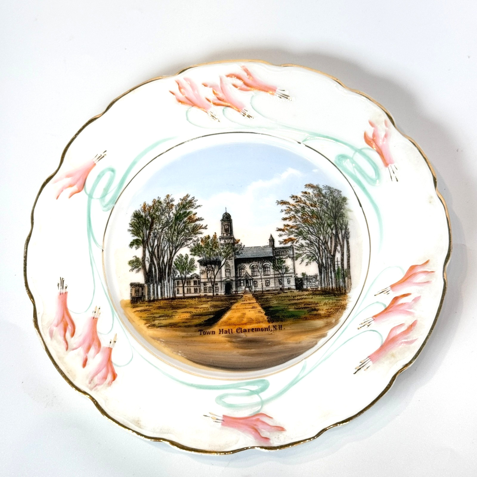 CLAREMONT Town Hall NH NEW HAMPSHIRE Antique Souvenir China TRINKET DISH PLATE