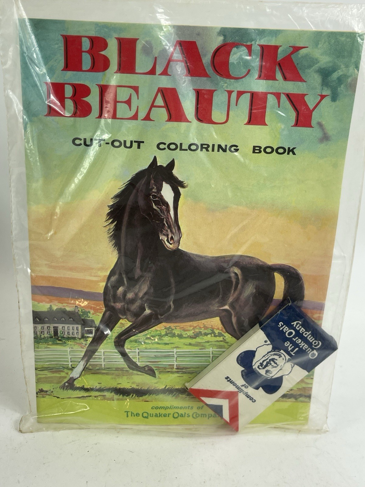 Vintage 1958 Black Beauty Cut-out Coloring Book Crayons Quaker Oats Company NOS