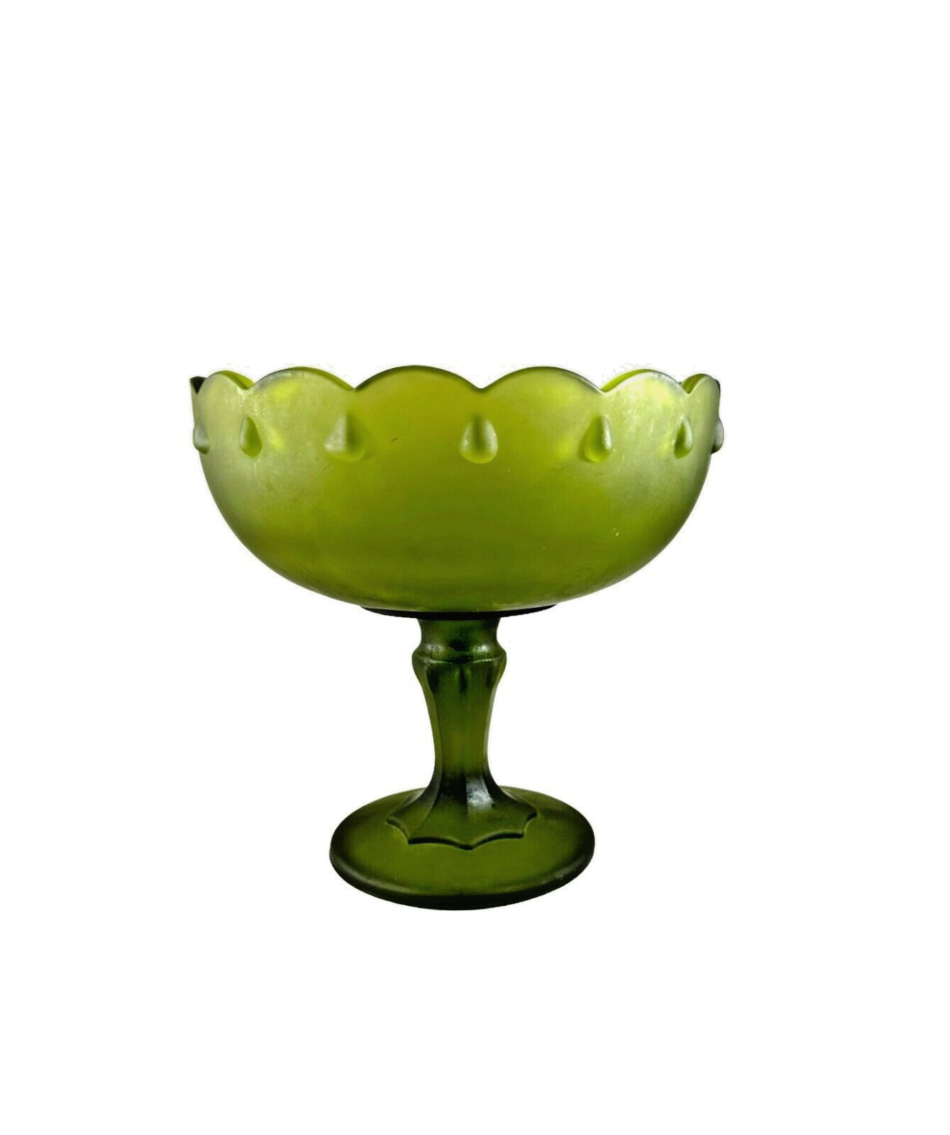 Indiana Glass Green Satin Teardrop Frosted Compote