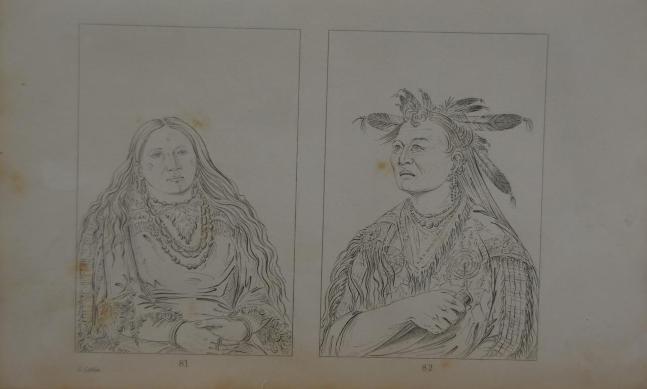 Antique 1840\'s Native American Engraving Art Crow Woman Kah-beck-a History