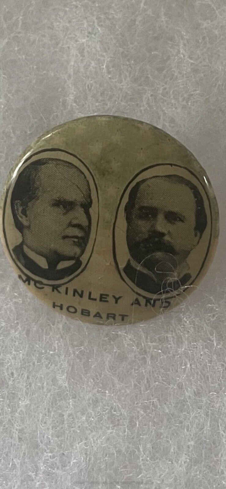 vintage 1896 WILLIAM McKINLEY & HOBART presidential campaign ￼JUGATE pin BUTTON