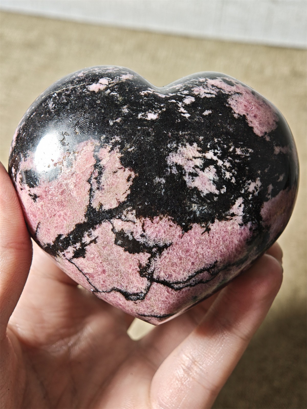 High Grade Rhodonite with Manganese Polished Heart  676 grams
