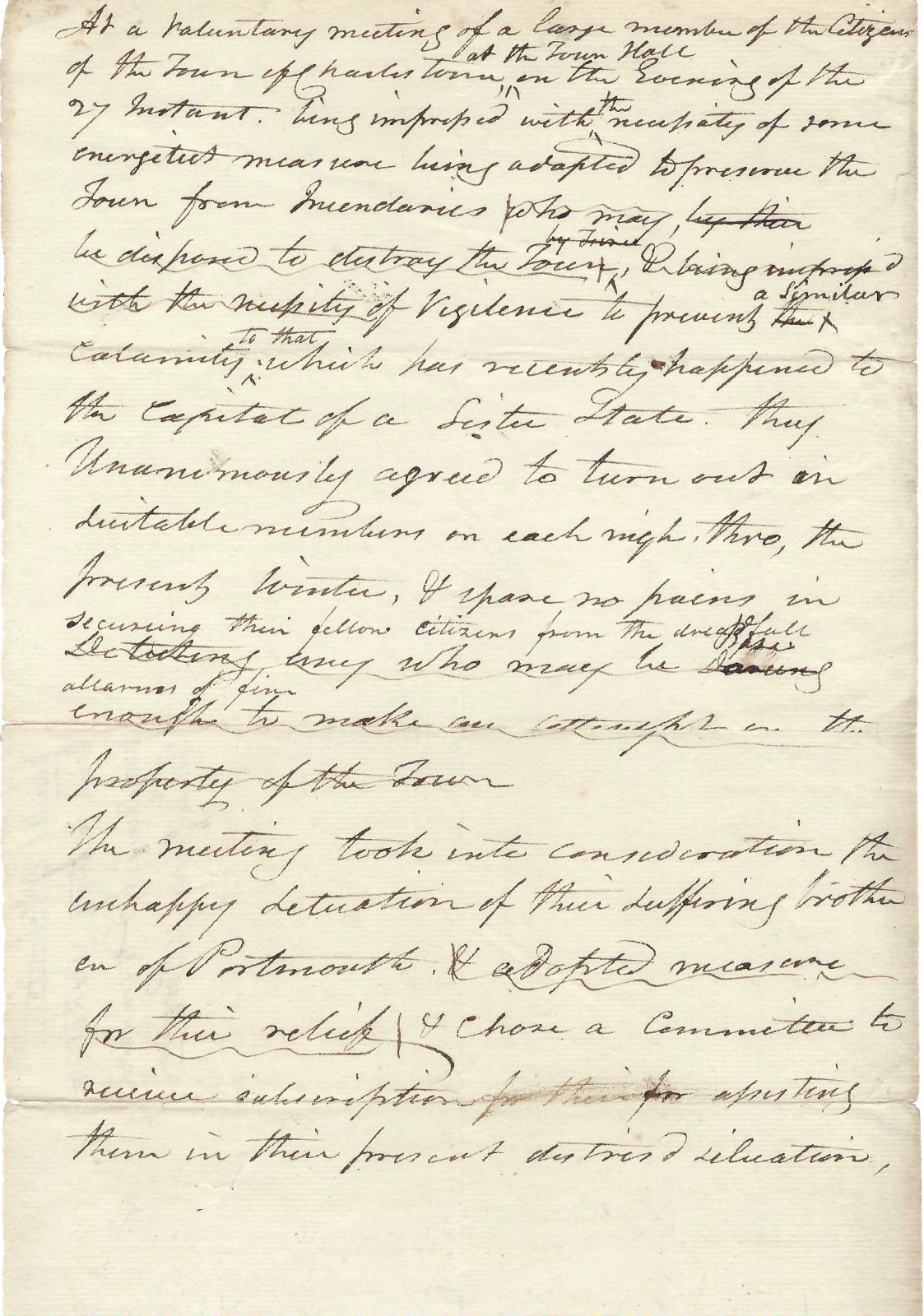 Portsmouth, NH. 1802 Town Meeting To Provide Relief For Sufferers Of Fires