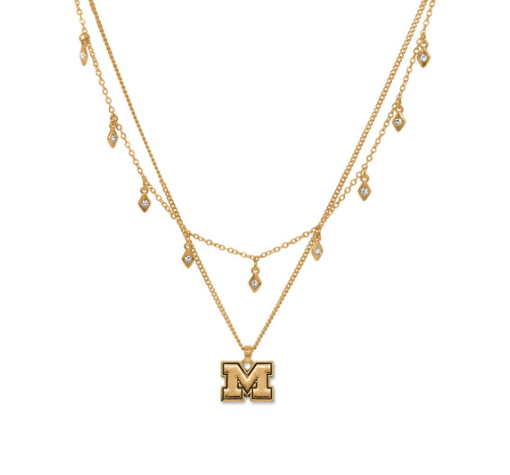 Michigan Wolverines, Licensed University Emblem Cory Necklace, 18K gold plated Michigan Wolverines, Licensed University Emblem Cory Necklace, 18K gold plated