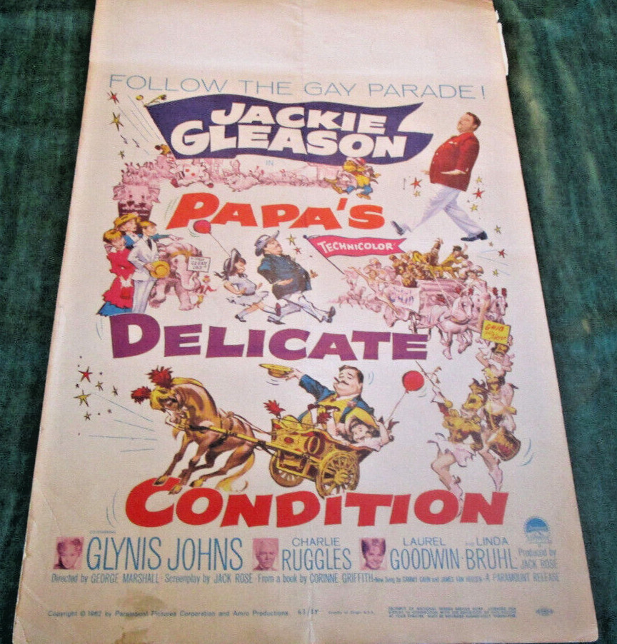 Jackie Gleason in PAPA\'S DELICATE CONDITION Movie Window Card POSTER  22x18 1963