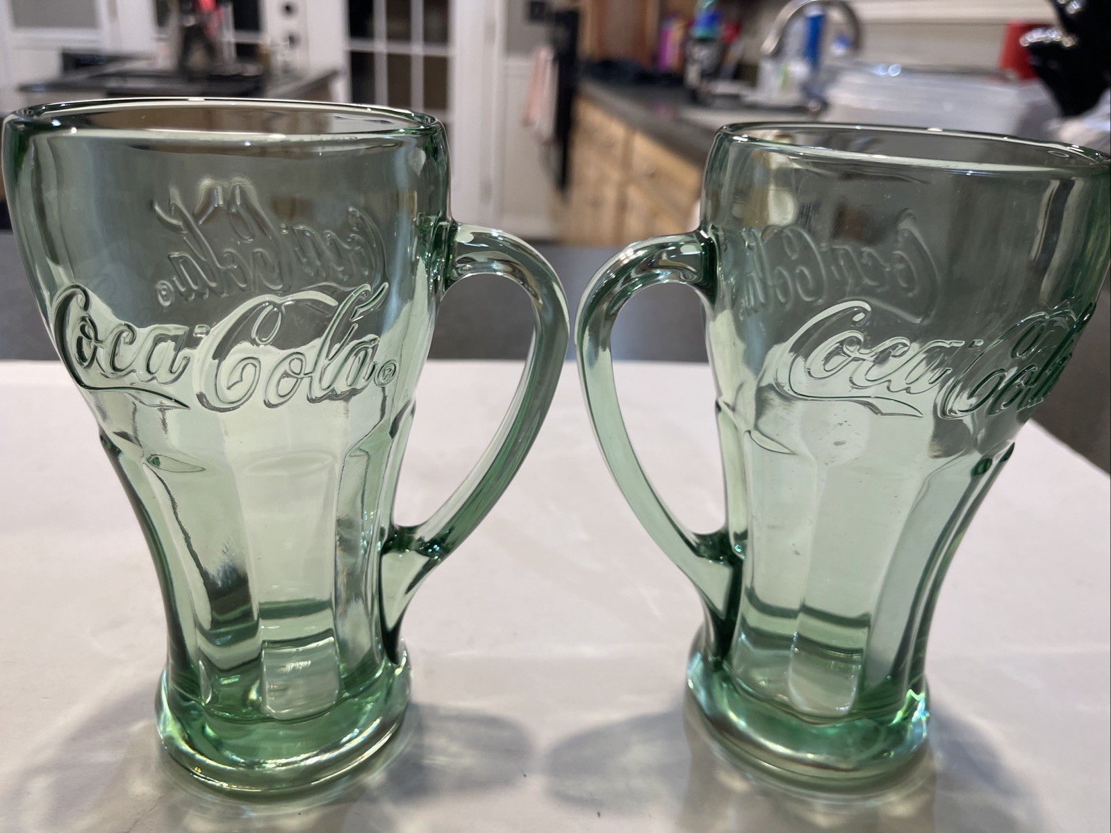Vintage Libbey  Coca Cola Green Heavy Glass Mugs with Handle Set of 2