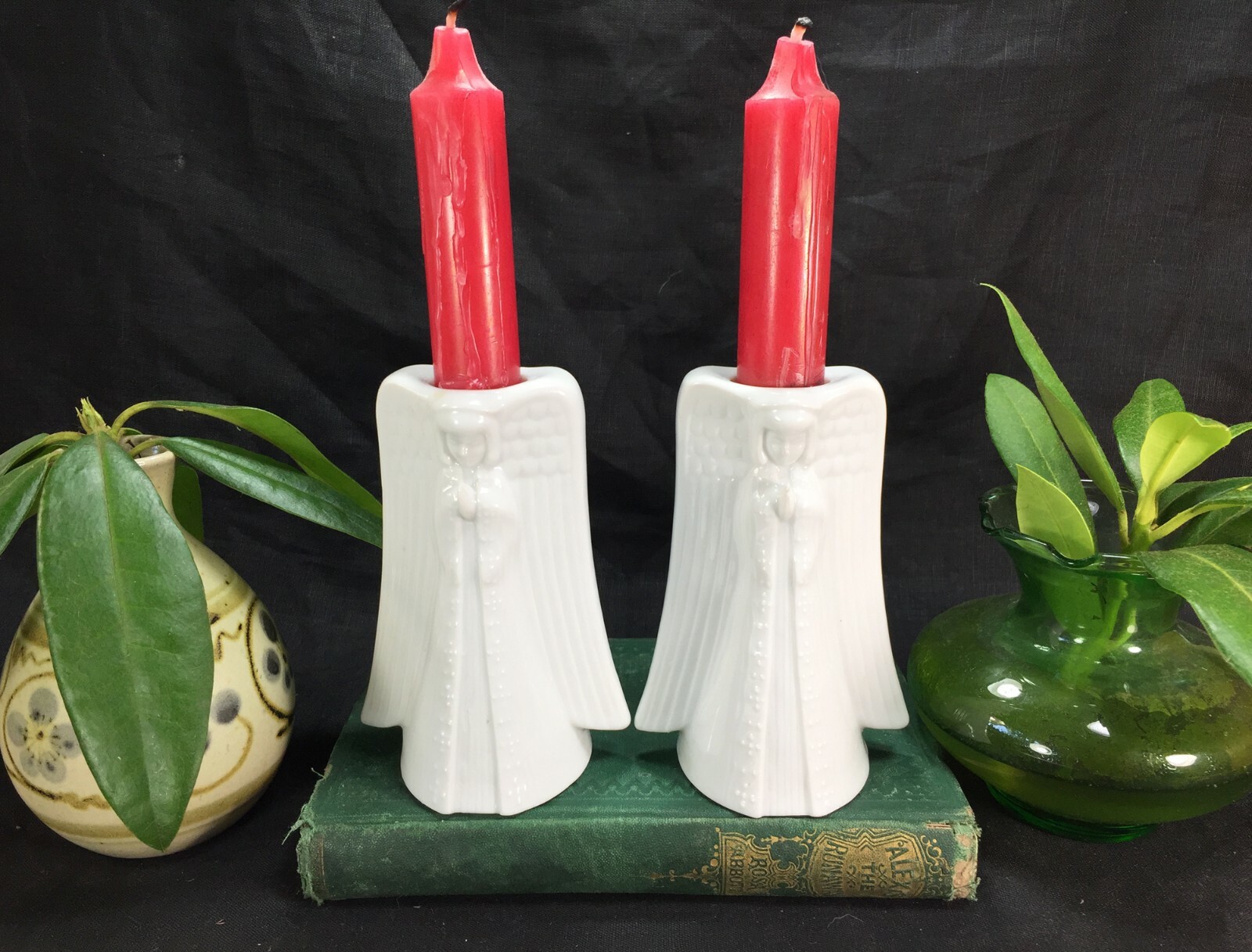 Angle Candle Holders Two Vintage Pair CCCC Japan White Porcelain Candlestick