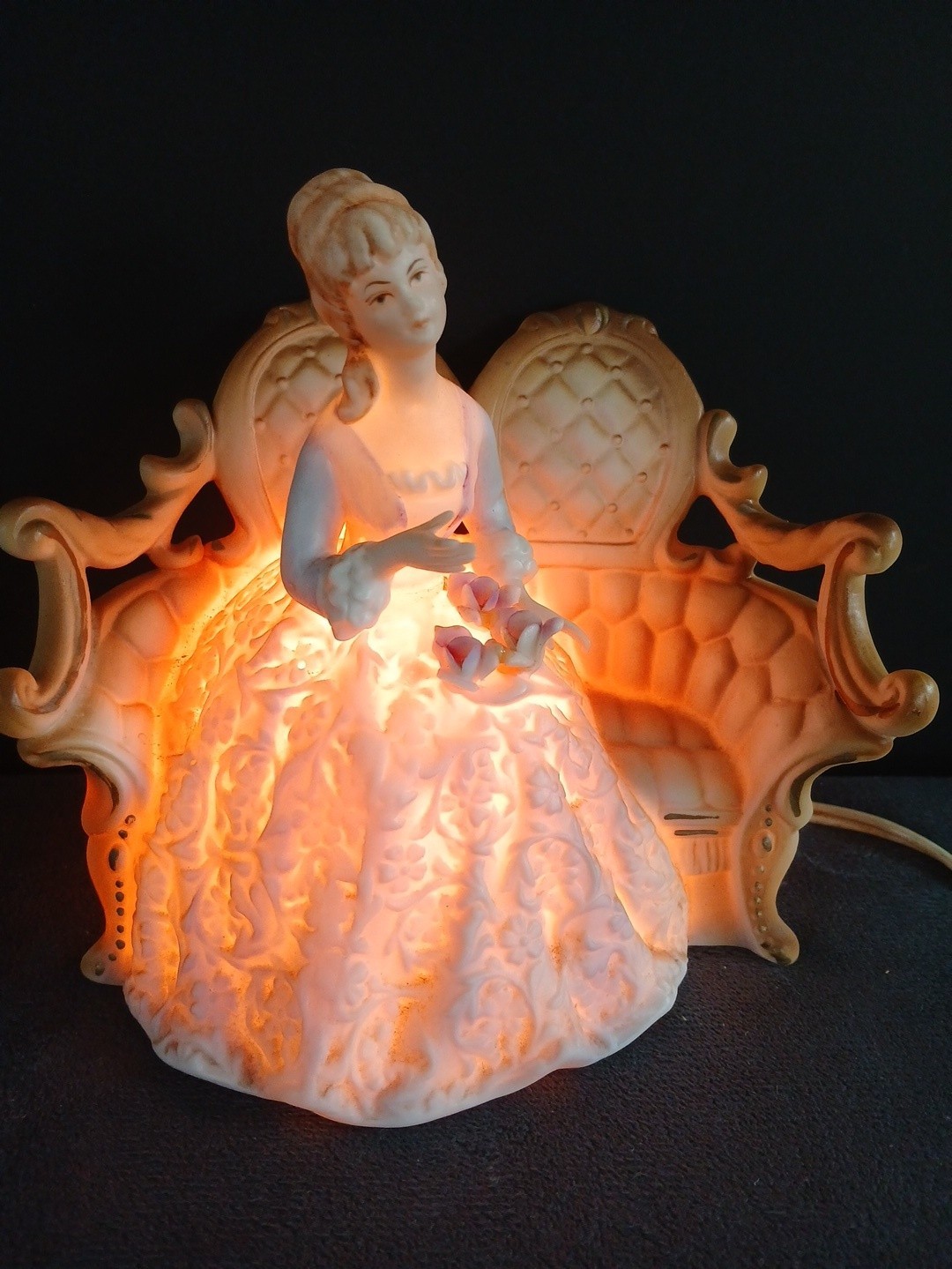 Vintage Lenwile Ardalt Night Light Bisque Victorian Lady Settee Figurine Japan