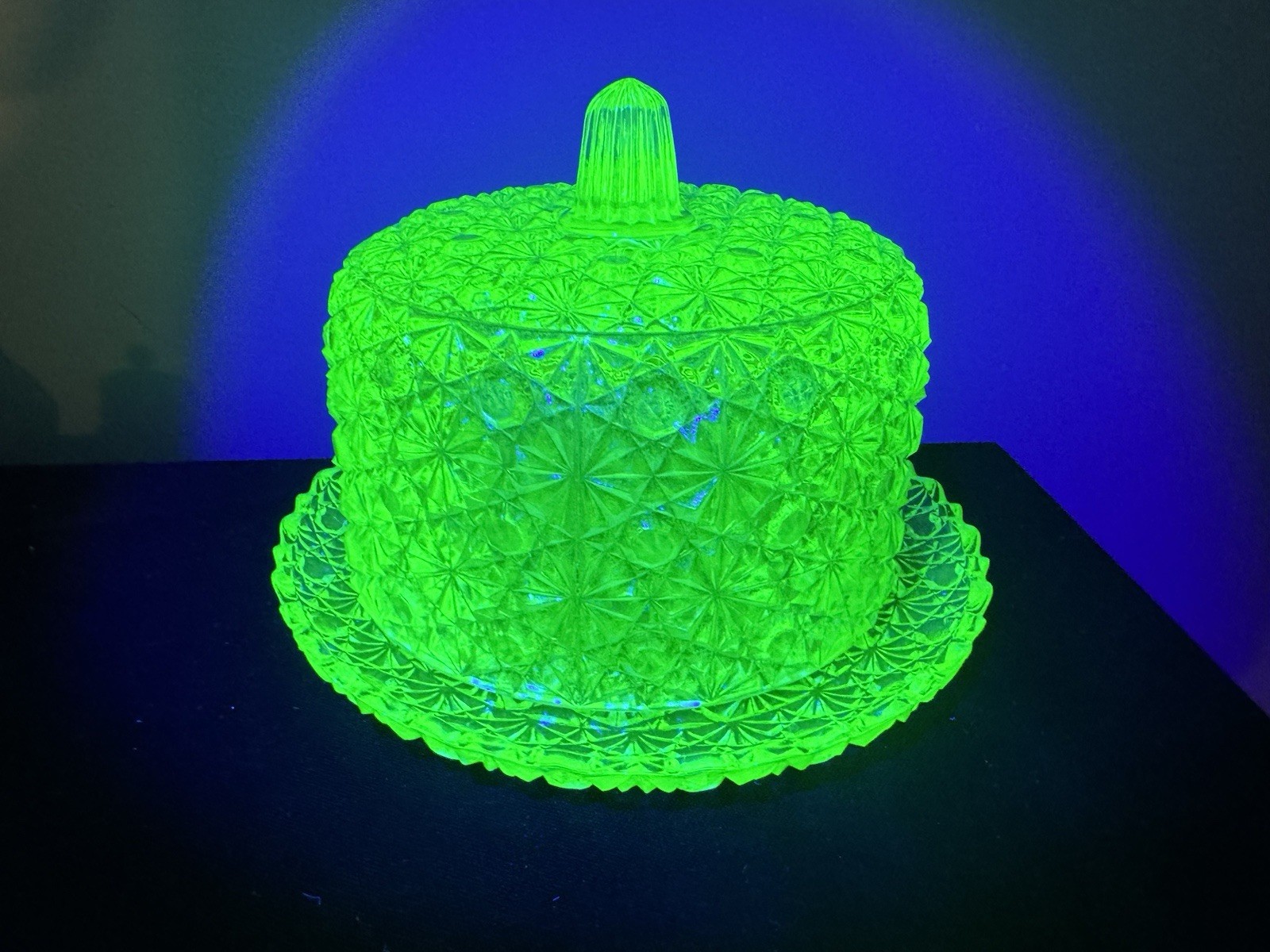 Wilkerson Uranium Glass Daisy and Button Butter Dish