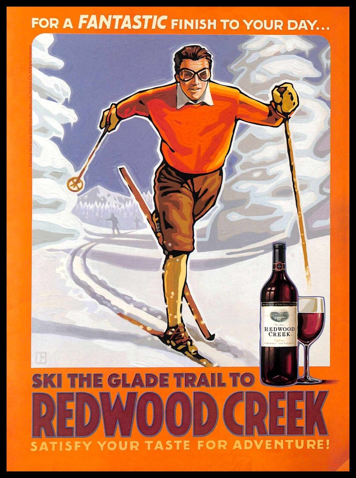 2005 Redwood Creek Wine PRINT AD Skiing Adventure Art