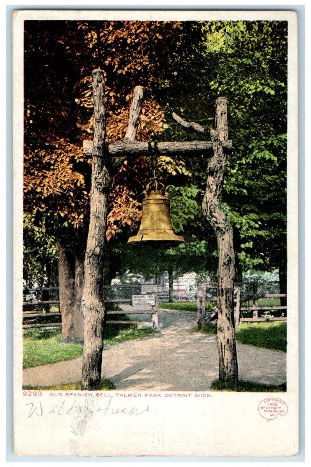 1908 Old Spanish Hanging Bell Pathways Palmer Park Detroit Michigan MI Postcard