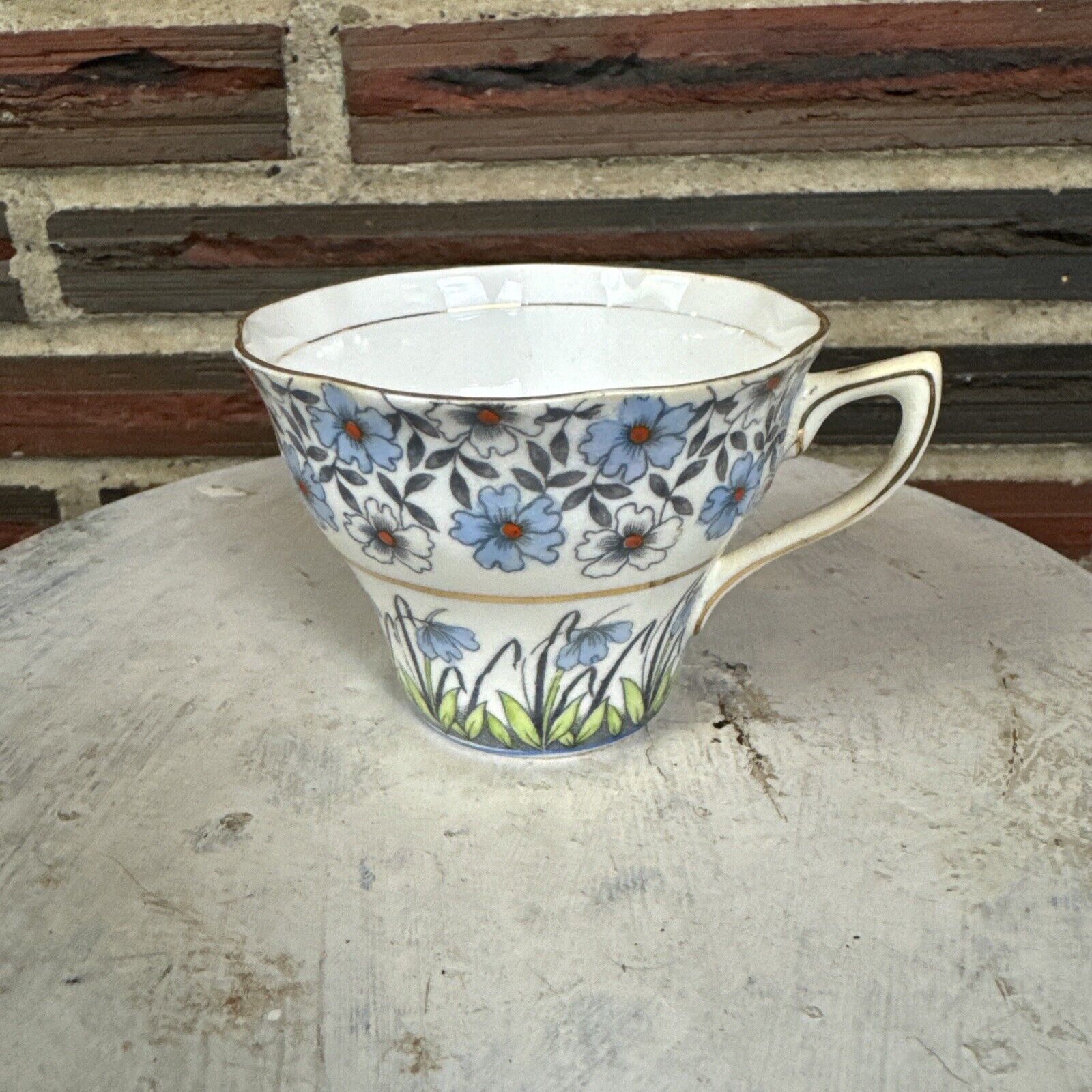 Vintage Rosina Bone China Made In England Tea Cup Flowers Blue Floral Handle Cup