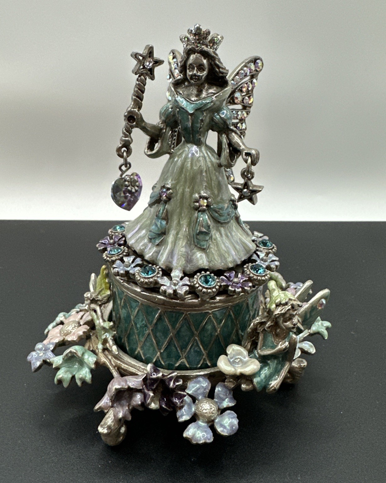 Kirks Folly Fairy Grandmother w/Stand & Candle Trinket Box Jeweled