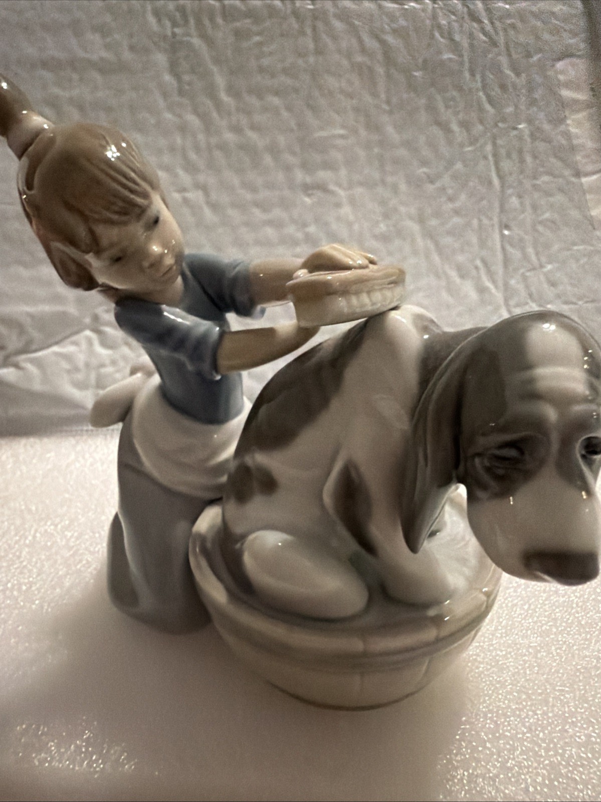 Lladro Bashful Bather Girl Bathing Dog Porcelain Figurine Spain Mint #5455