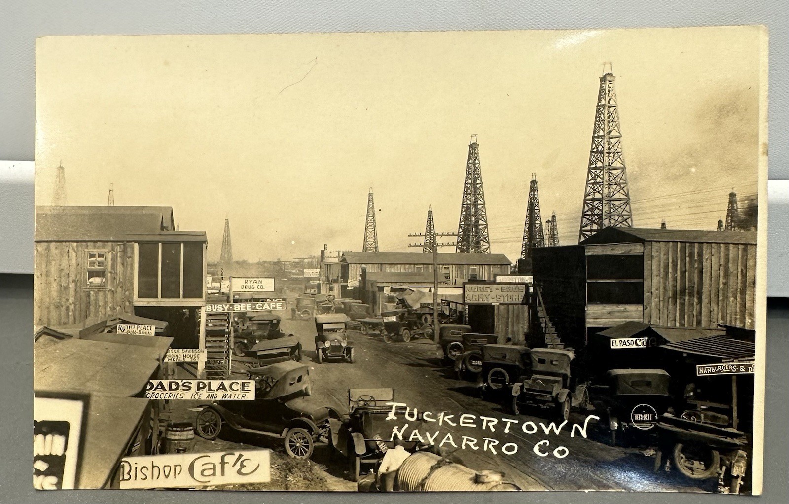 1923 Tuckertown TX Oil Boom RPPC Real Photo Postcard Navarro Co Derricks Street
