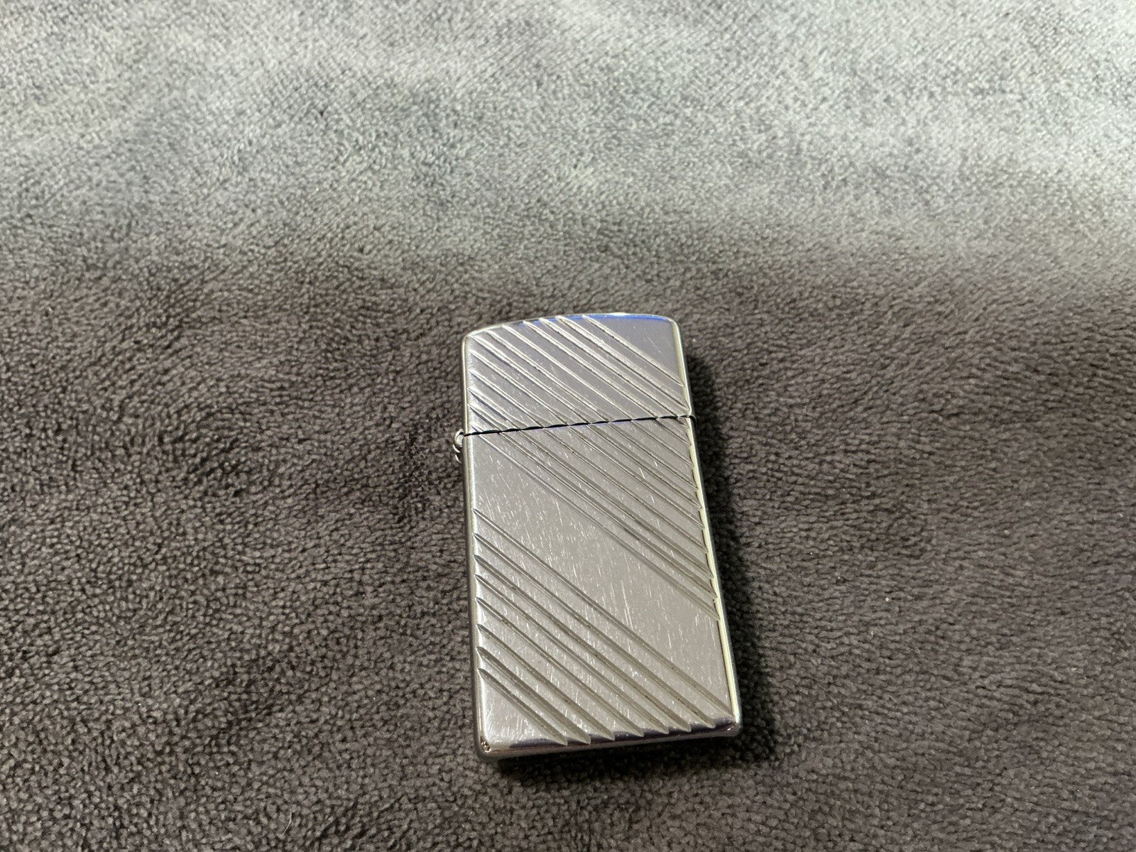 Zippo Slim Lighter 1984 Bright Cut Diagonal Lines High Polished Chrome