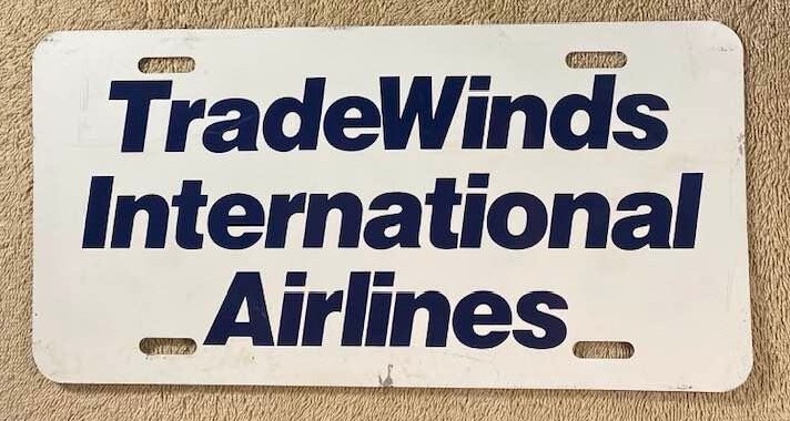 Tradewinds International Airlines Booster License Plate + 2 cloth patches Pilot
