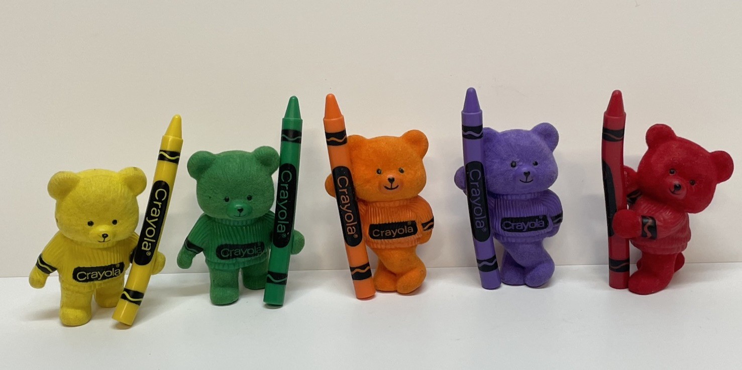 Vtg Hallmark Heartline Crayola Bears 1980s Retired Teddy Bear Figures w/Crayon