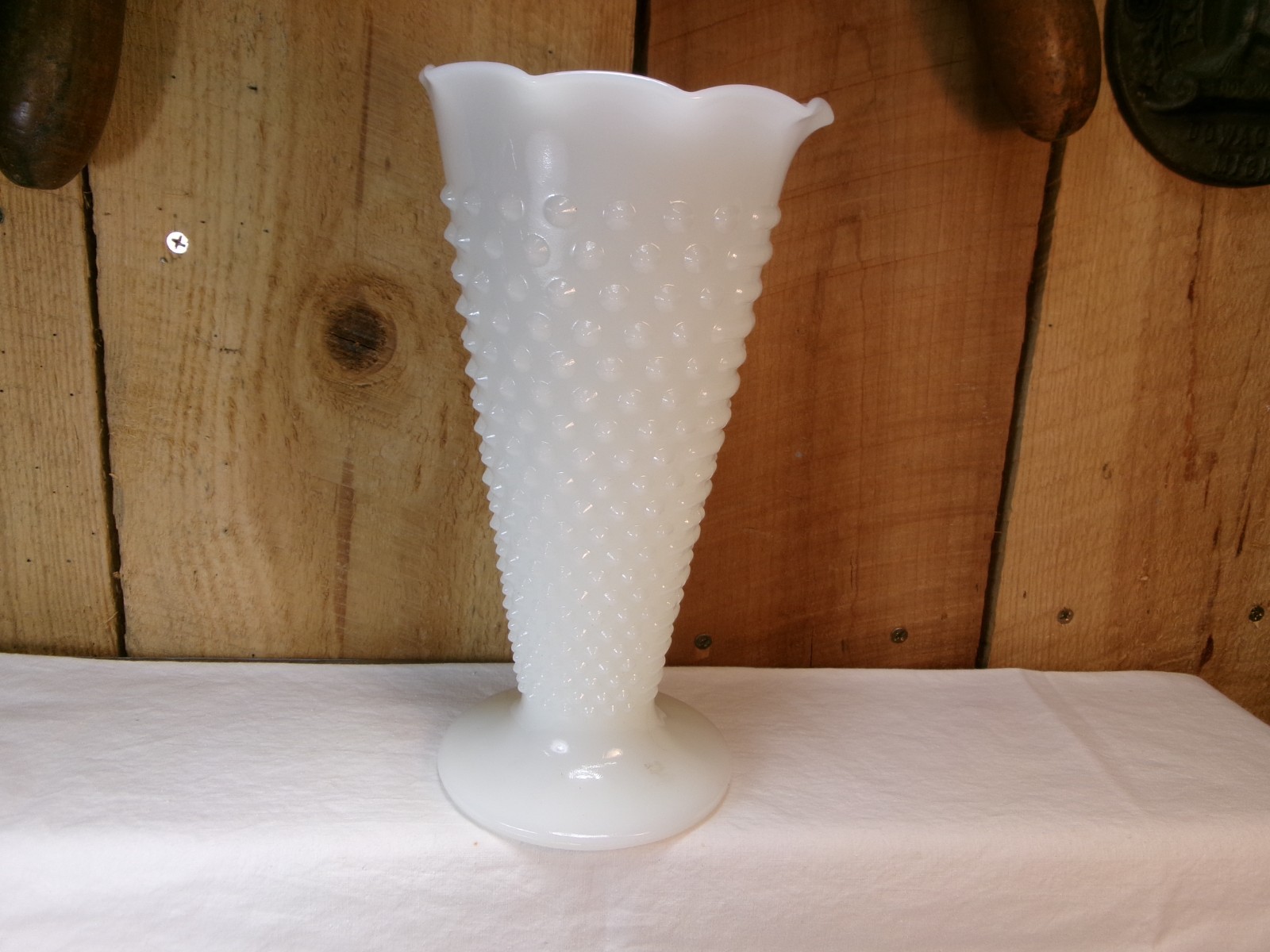 Vintage Anchor Hocking White Milk Glass Hobnail and Bars Pattern 9.5\