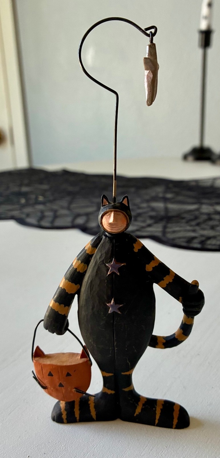 Vintage Williraye Studio Style Halloween Black Cat Wire Star Pumpkin Folk Art