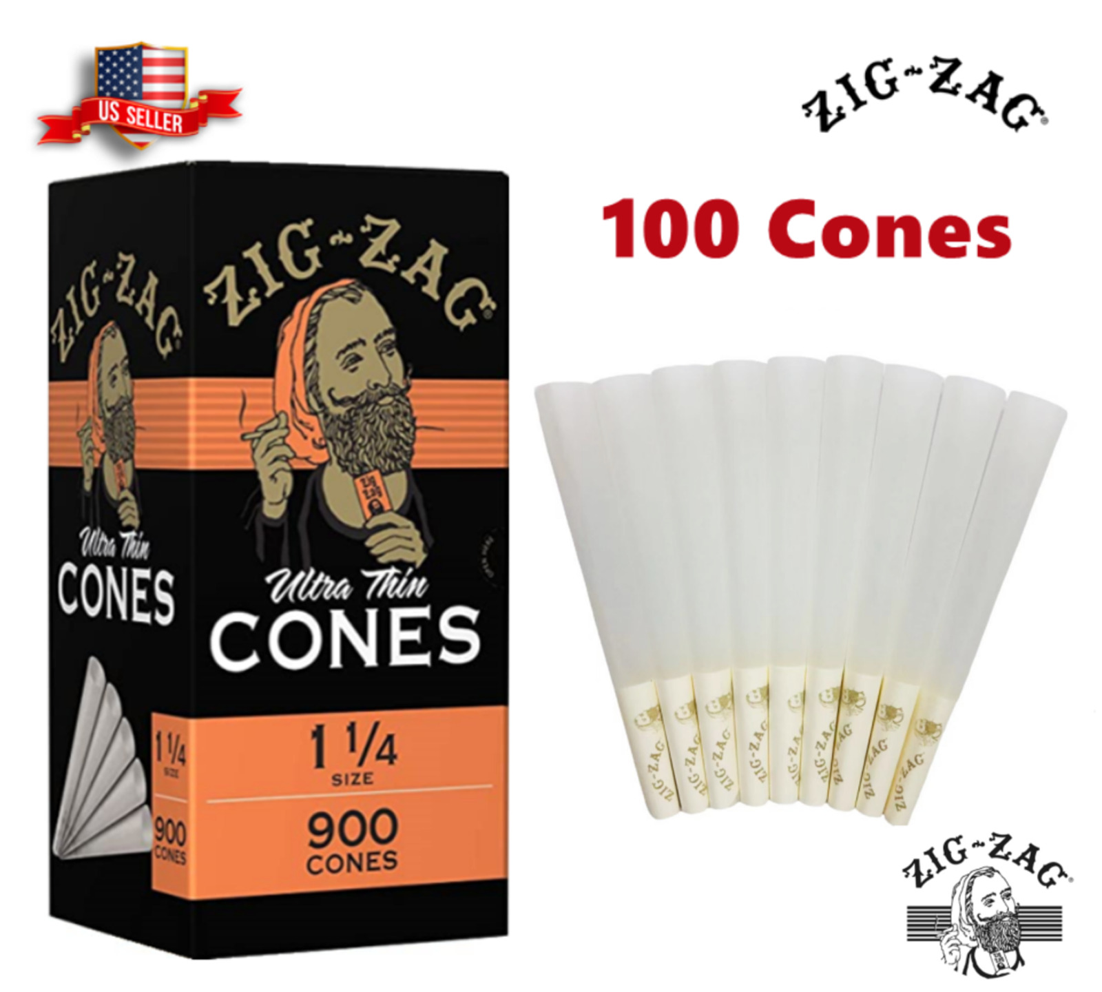 Zig-Zag 1 1/4 Size Ultra thin Pre rolled Cone 100 Cones 
