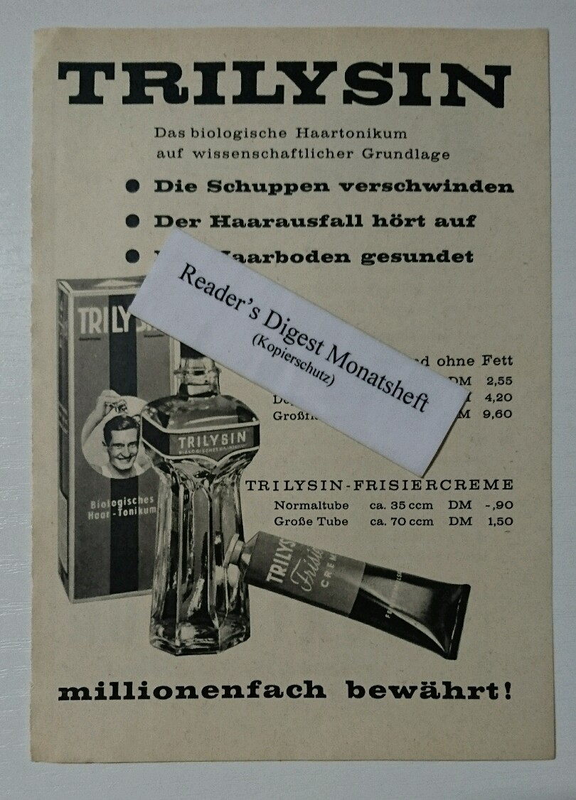 Advertisement A5: Trilysin Hair Tonic 1961 (020916201)