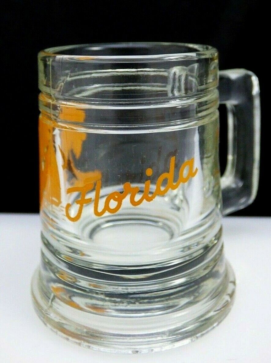 Vintage Florida Mini Mug Bar Shot Glass Clear and Orange Sailboat Tree Bird  
