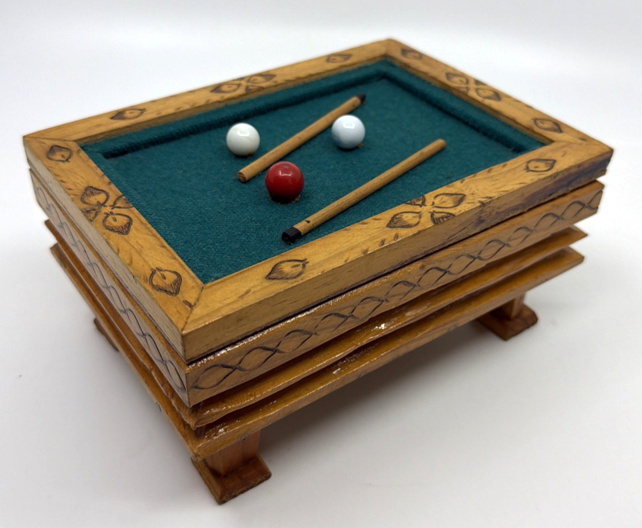 Vintage Mini Pool Table 3 Tier Wooden Cigarette Holder Box Billiards Decor