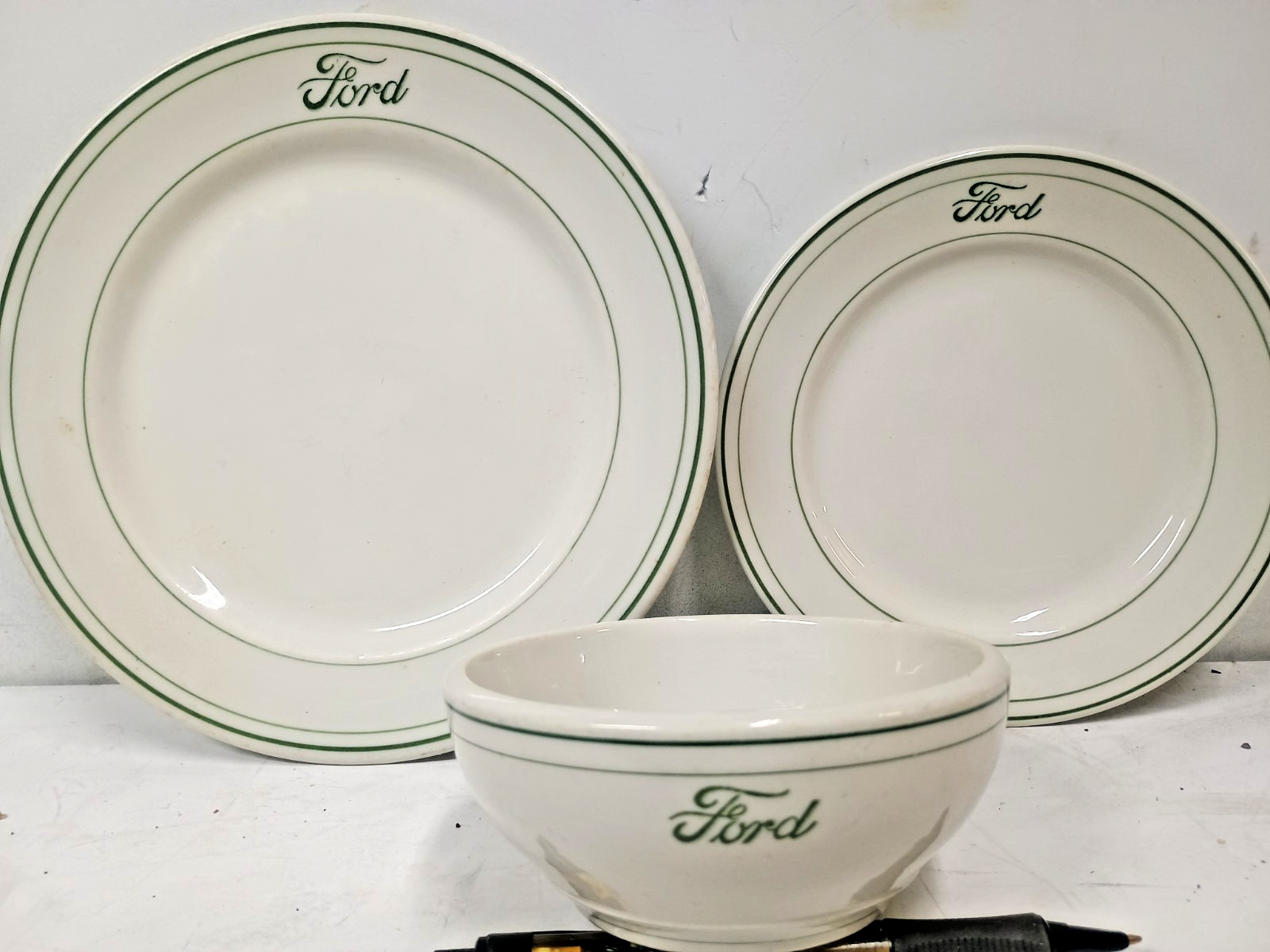 Rare Early Style Ford Cafeteria China Set of 3, 1920's 1930's