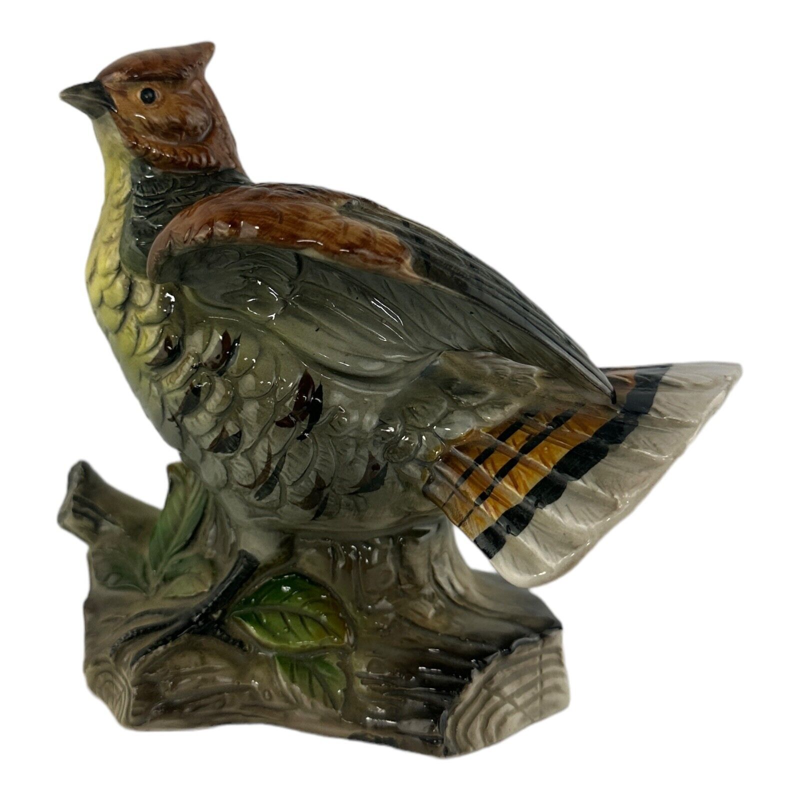 Vintage Mid Century Shafford Porcelain Grouse Figurine on Log Signed Collectible