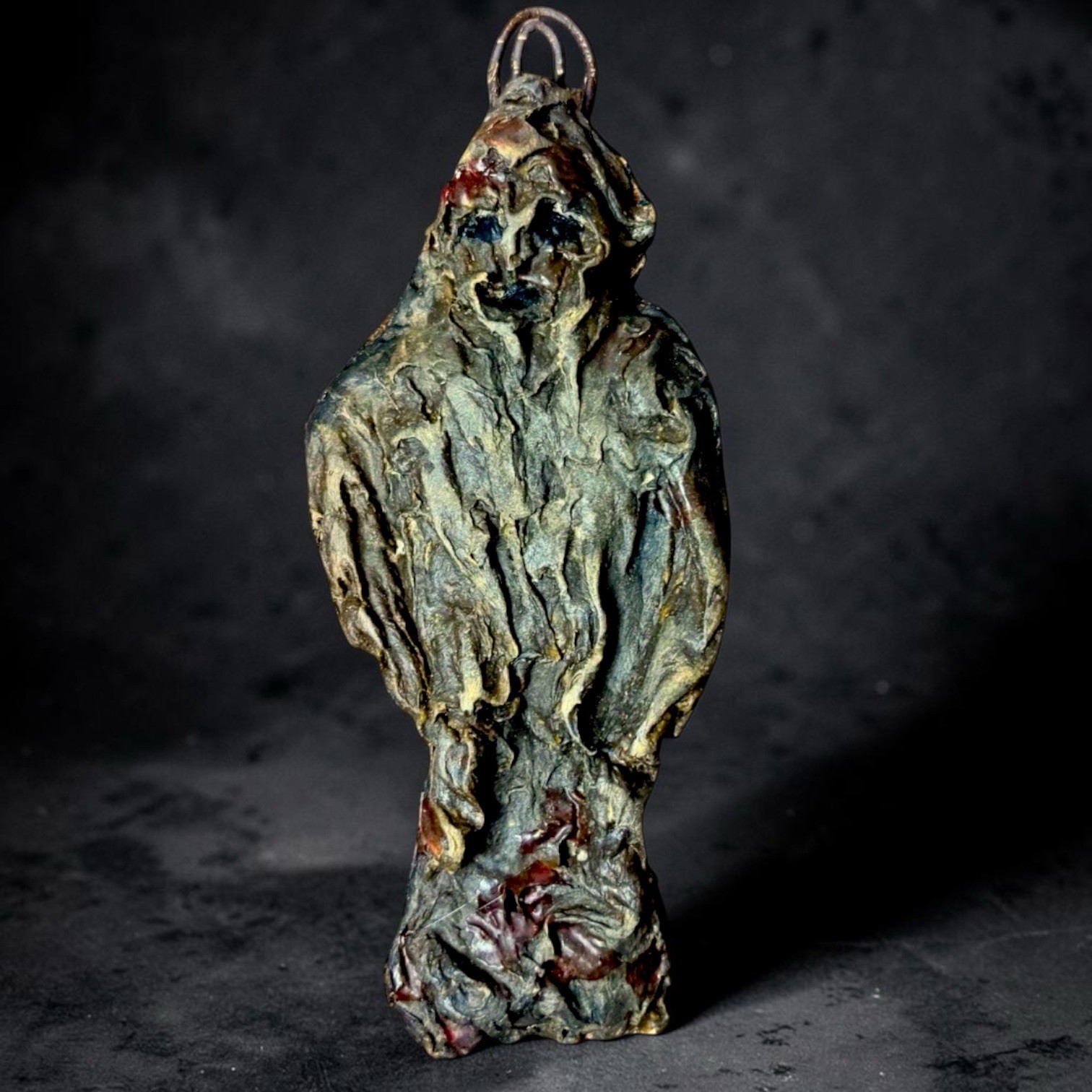 OOAK Hooded Figure Amulet Pendant Gothic Occult Folk Art Wall