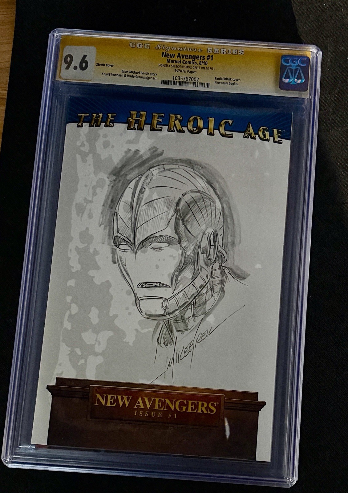New Avengers 1 Sign & Original Sketch by Mike Grell CGC 9.6