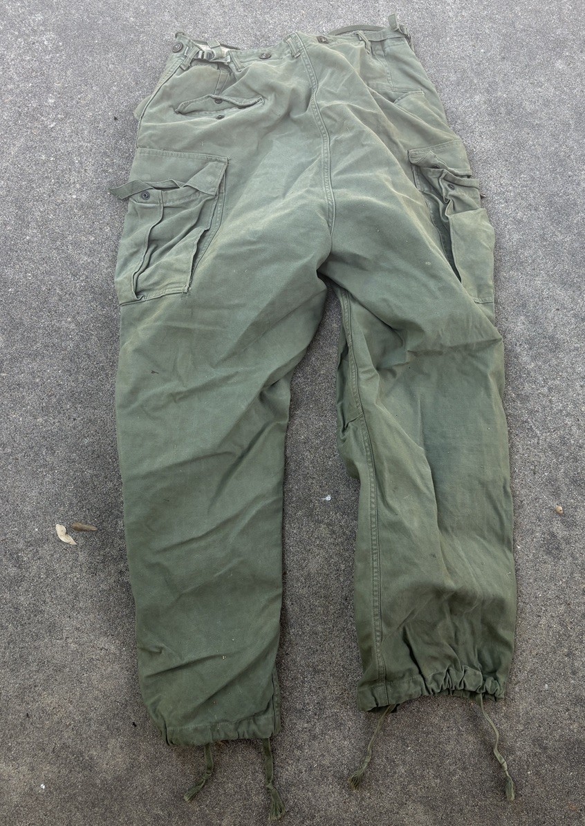 Vintage US Army M-1951 Field Trousers Shell Cargo Pants Olive Green 35” Waist
